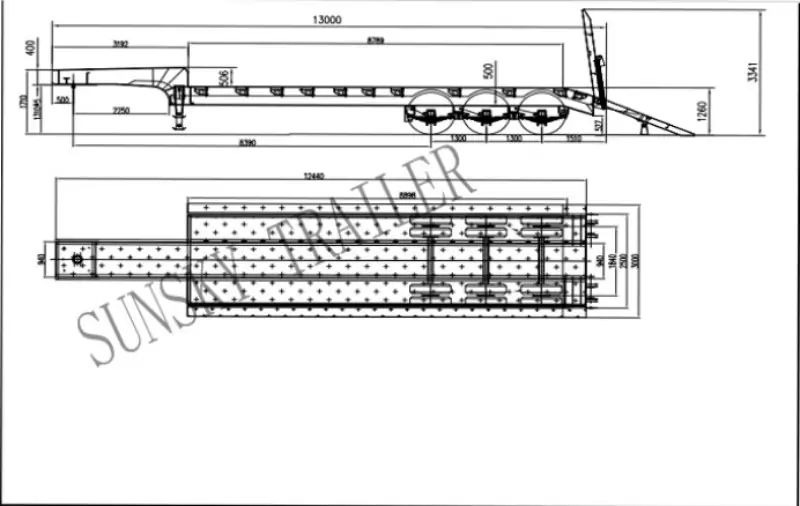 11.2 meters 2 axle low bed trailer drawing