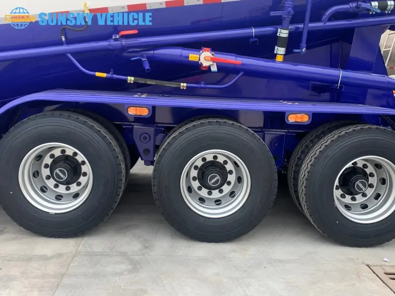 45CBM 3-axle Bulk Cement Trailer tire and suspension
