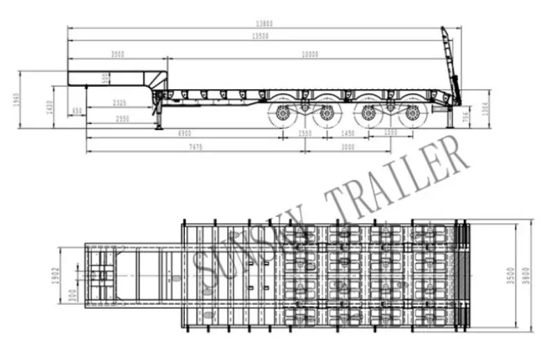 two line four axles low bed trailer